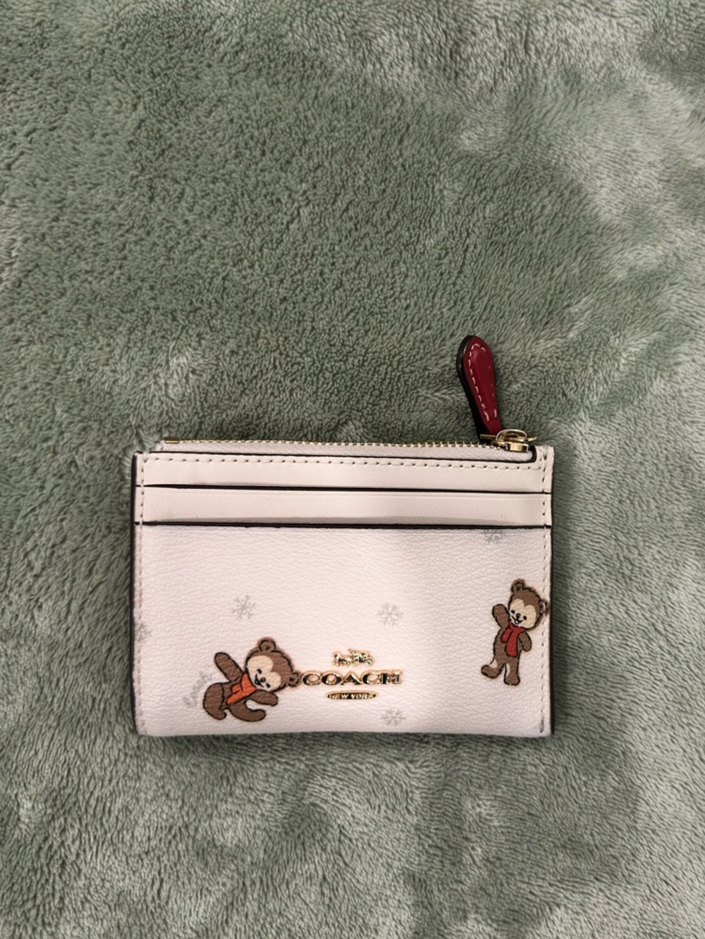 Coach Cream Teddy Bear Zip Card Case